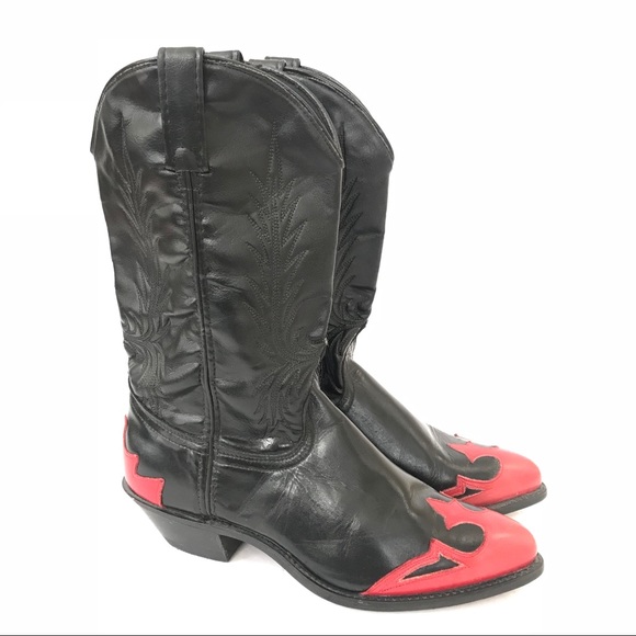 Acme Shoes - Acme black red cowboy western boot flame 8.5 vegan